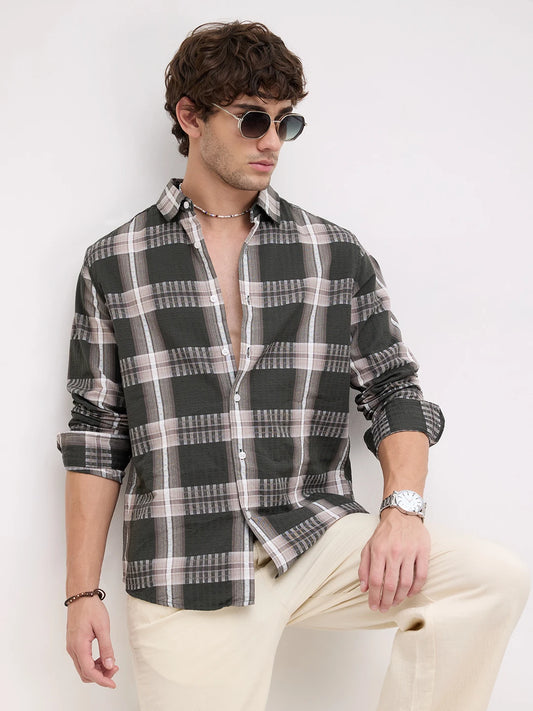 Forest Green Soft Textured Checks Shirt
