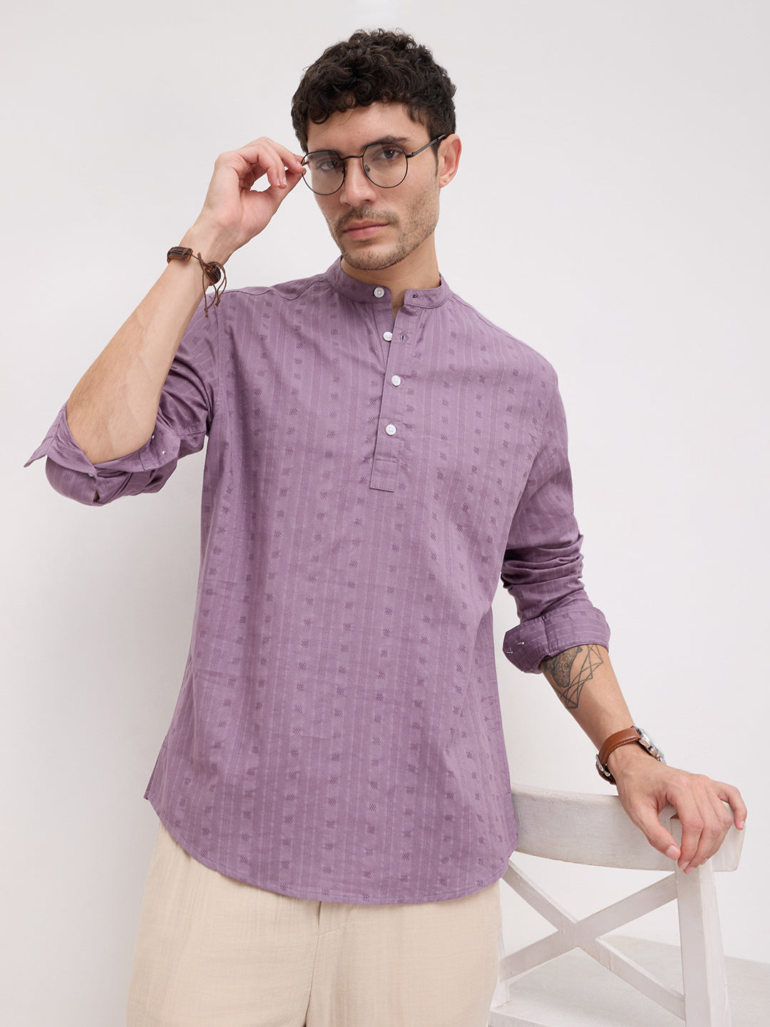 Royal Chinese Voilet Striped Loom Kurta