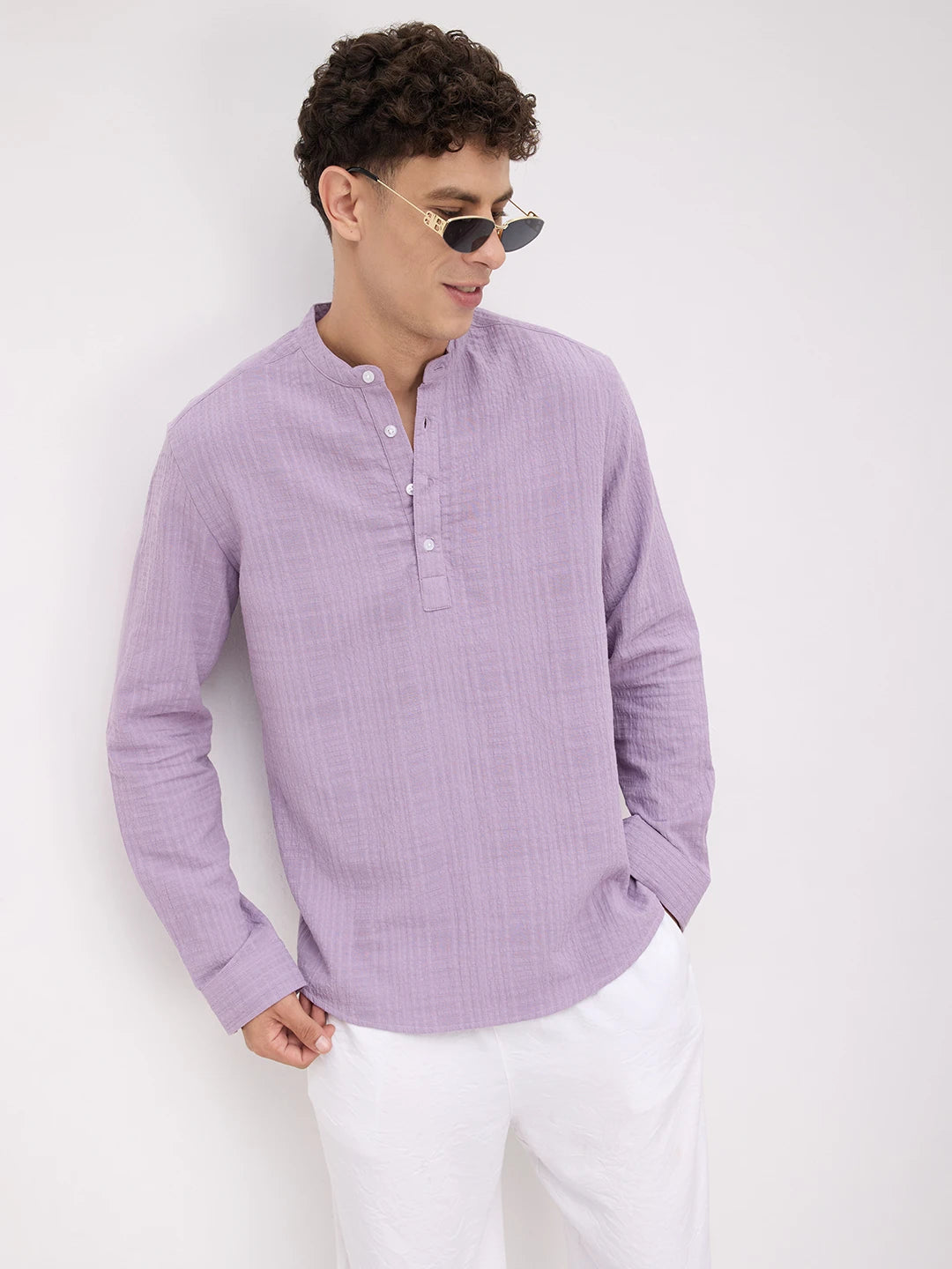 Soft Lavender Double Cloth Gauze Textured Kurta
