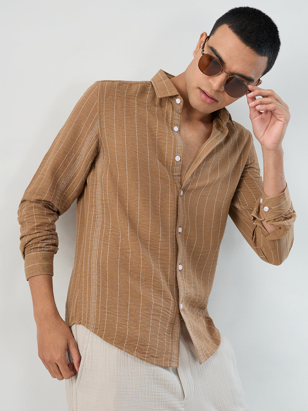 Schmick Warm Brown Pinstripe Shirt