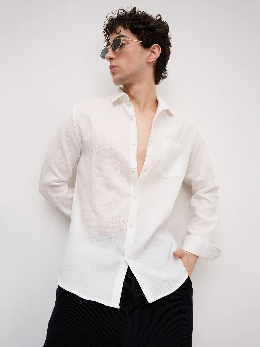 White Micro Willow Textured Shirt