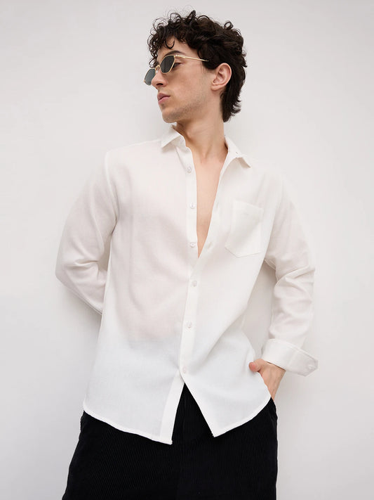 White Micro Willow Textured Shirt