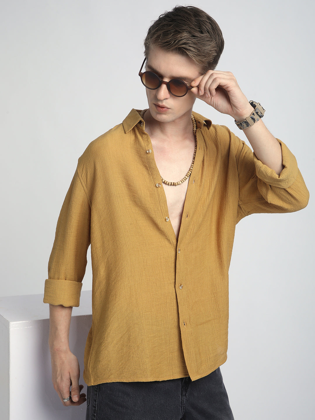 Sunlit Gold Luxe Crinkled Shirt