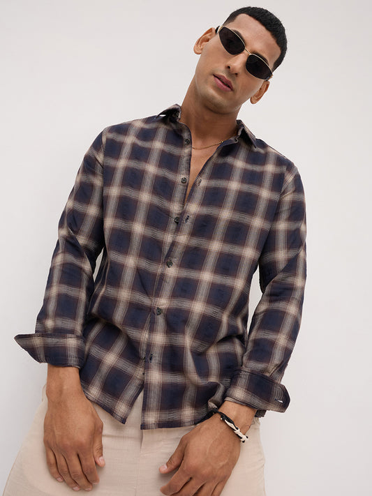 Deep Cocoa  Contrast Windowpane Checks Shirt