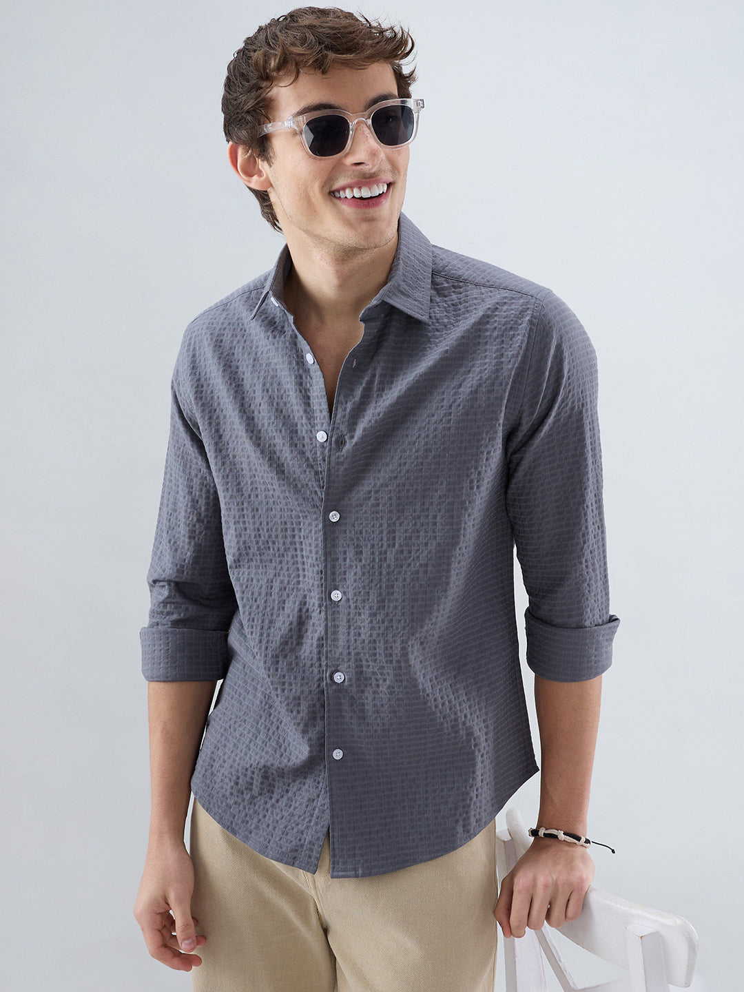 Cool Ash Grey Doublecloth Textured Shirt