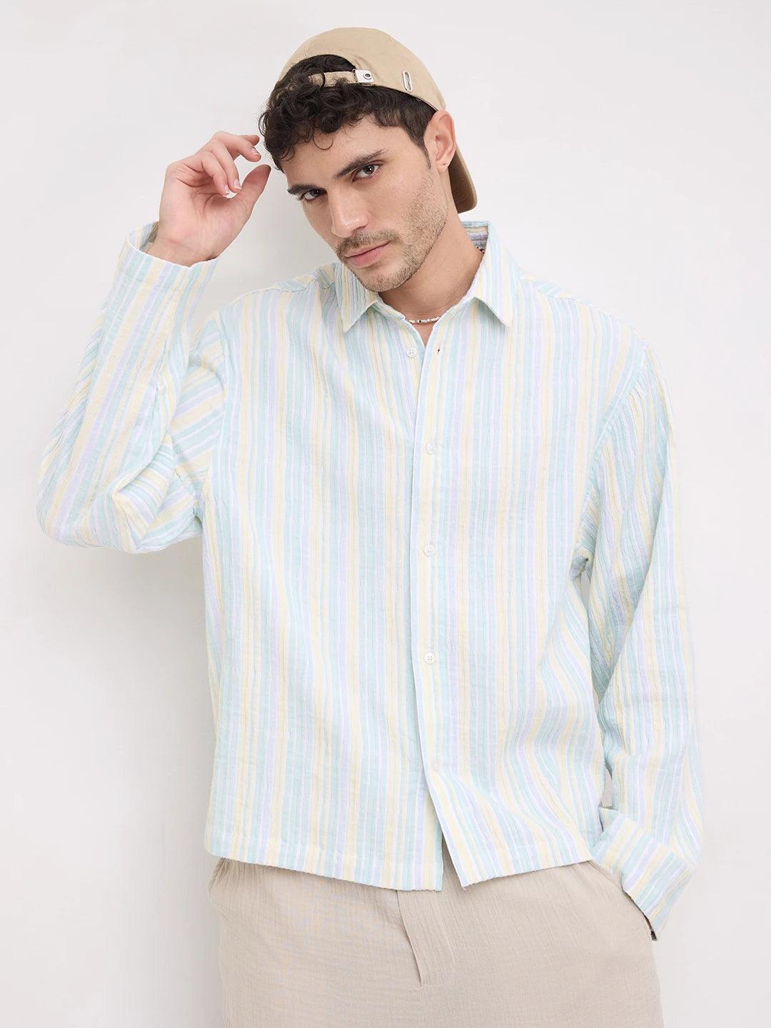 Fresh Pastel Breeze Weekend Escape Cuffless Oversized Shirt