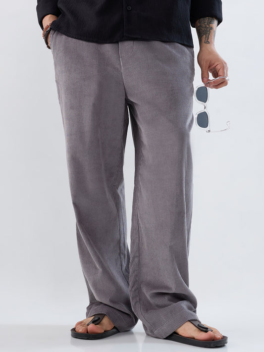 Premium Grey Corduroy Straight-Fit Trousers