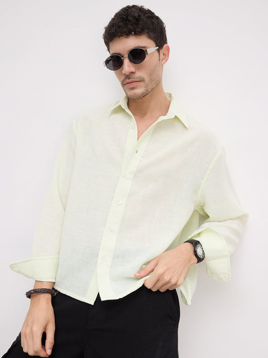Soft Willow Mist Sheer Weave Boxy Fit Crop Shirt