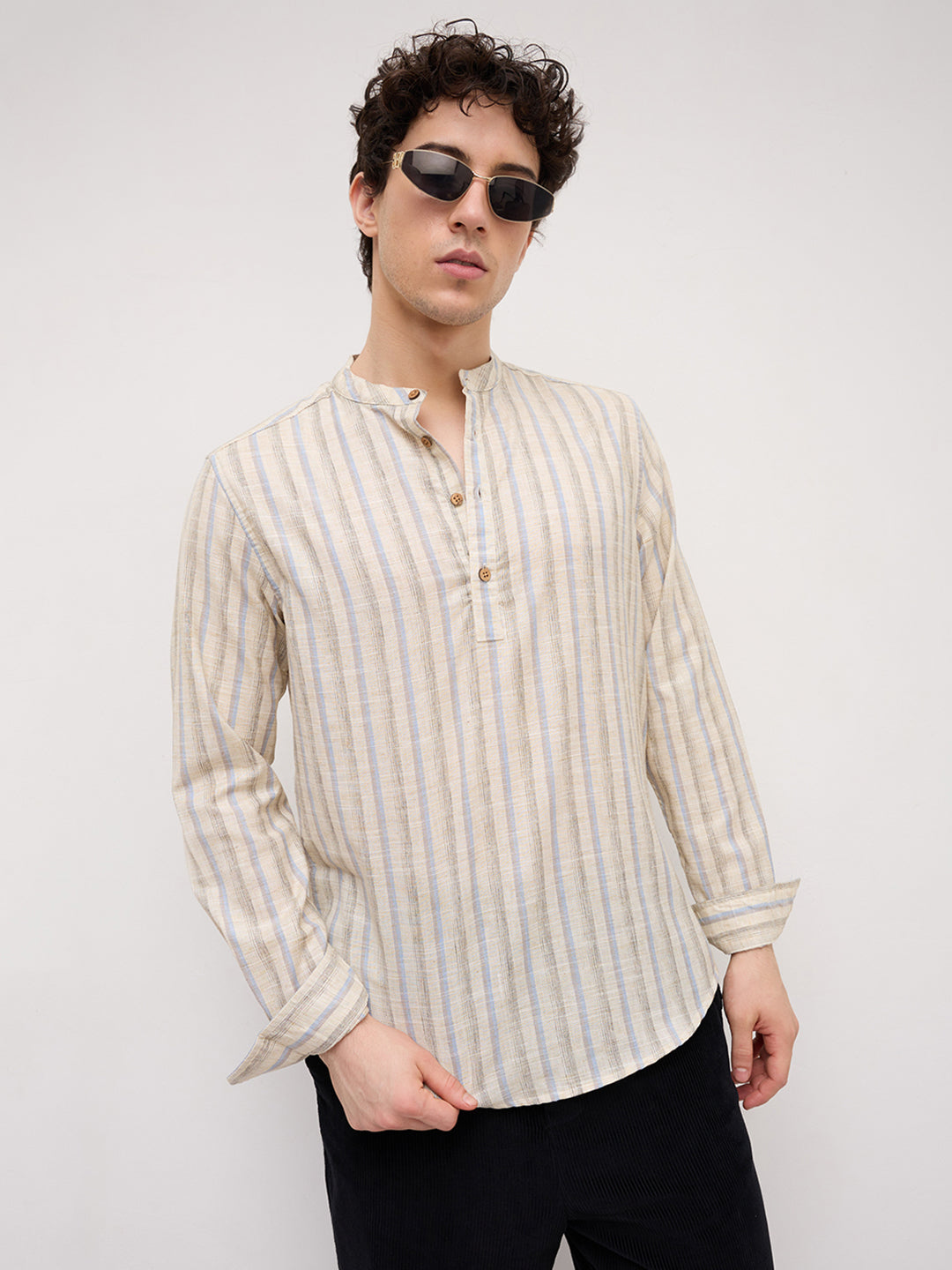 Classic Artic Blue & Ivory Striped Kurta
