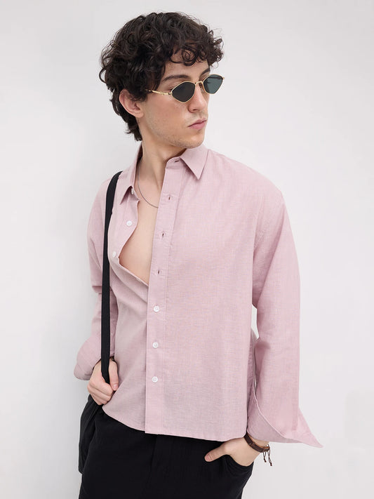 Luxe Blush Pink Fine Textured Boxy Fit Crop Shirt