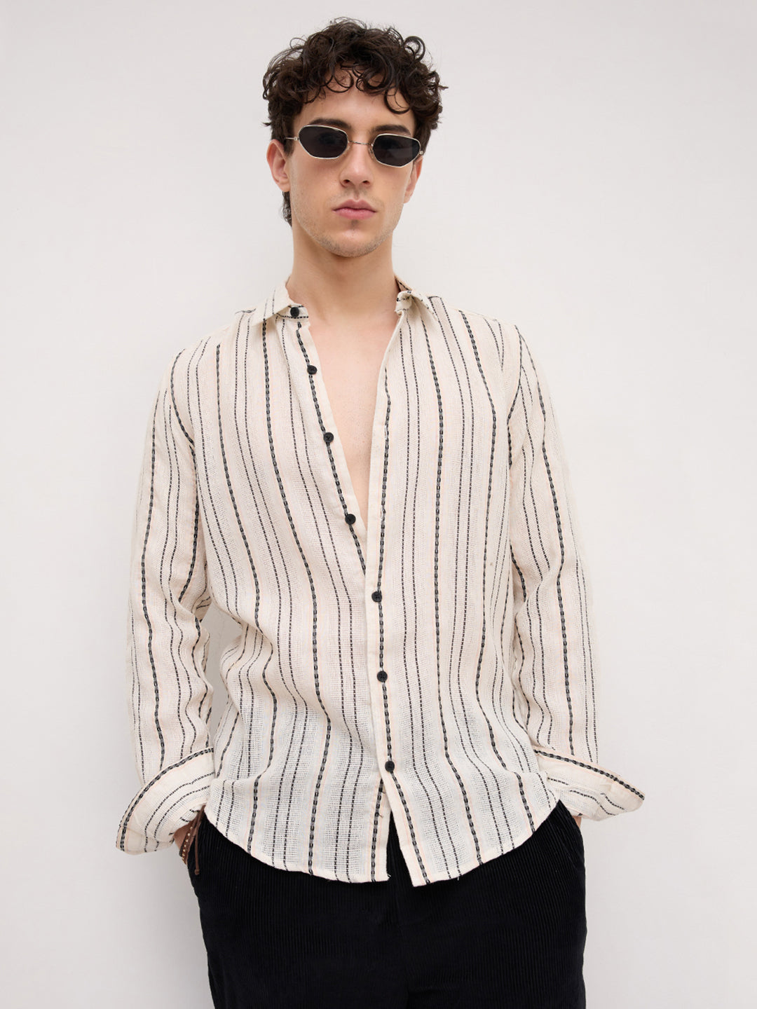 Burlap Ivory Vertical Stripe Dobby Shirt