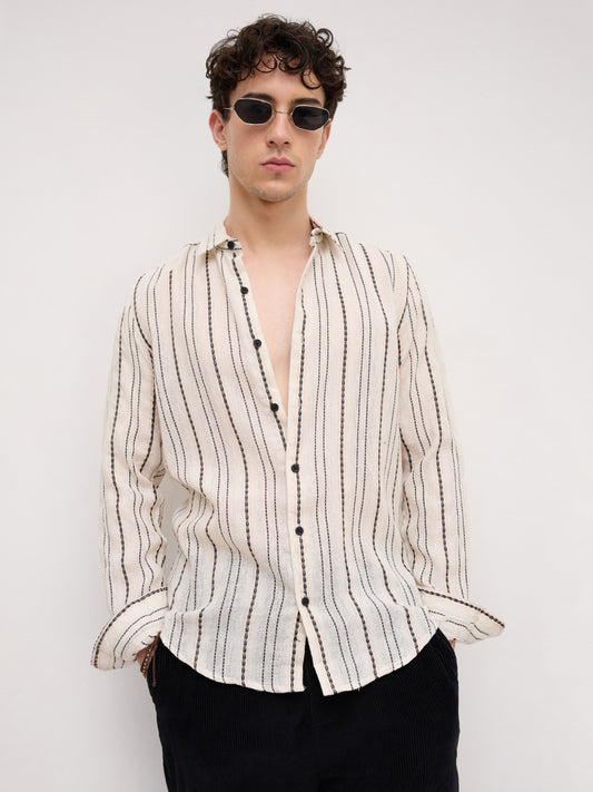 Burlap Ivory Vertical Stripe Dobby Shirt