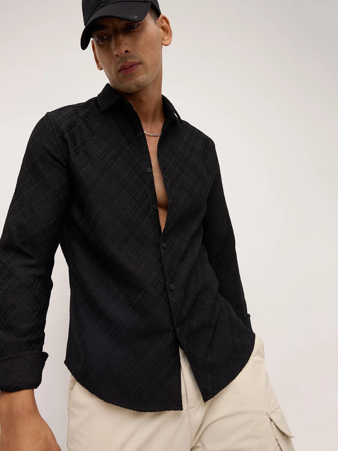 Black Diamond Lattice Weave Textured Shirt