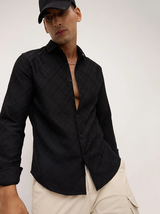 Black Diamond Lattice Weave Textured Shirt