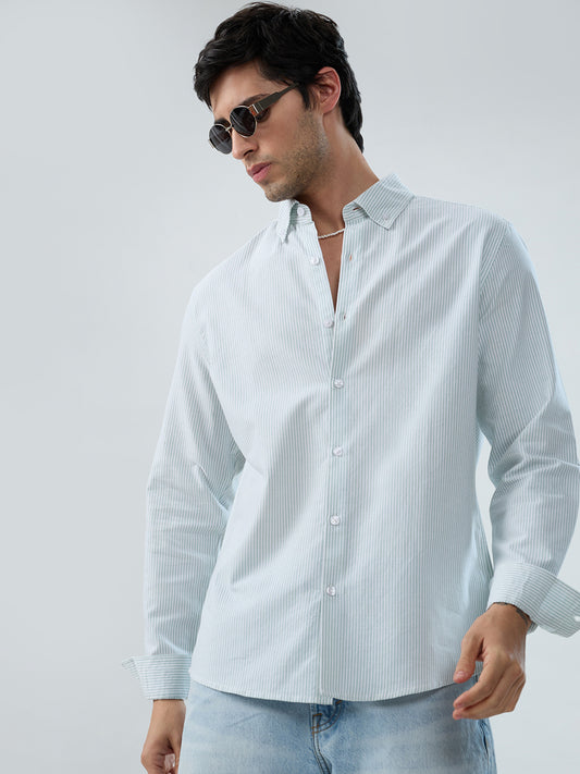 Serene Mint Pinstripe Button-Down Collar Shirt