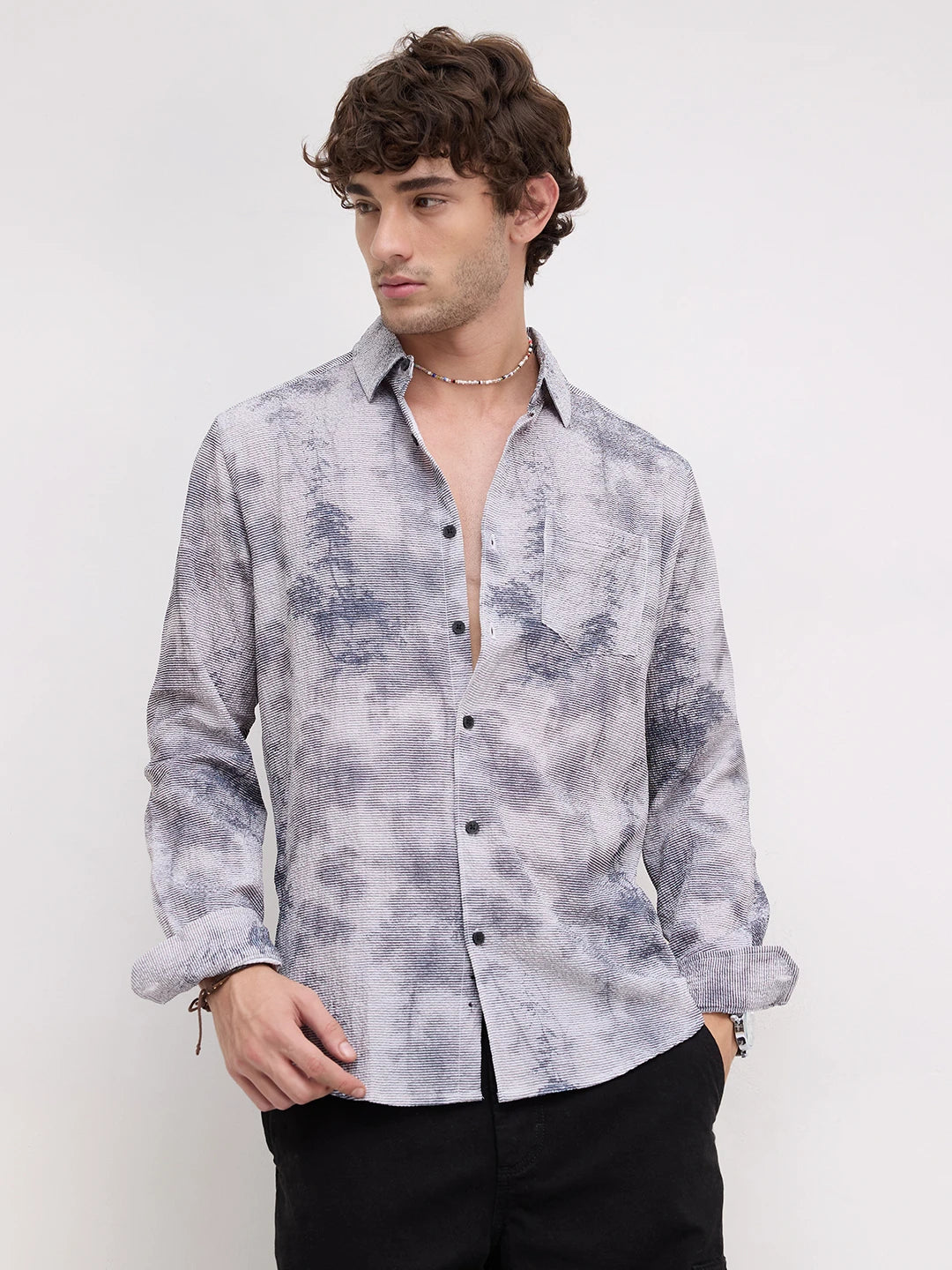 Multicolour Tie & Dye Printed Creased Shirt
