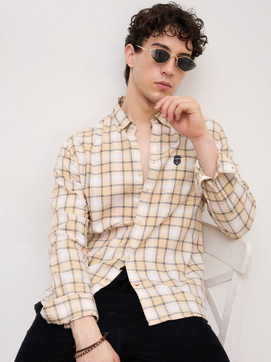 Neutral Beige & Black Windowpane Checks Shirt
