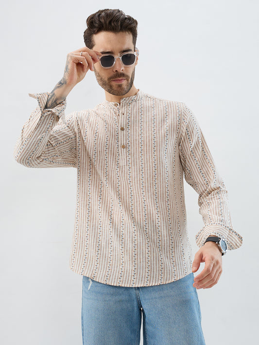 Desert Bloom Linen Blend Striped Kurta