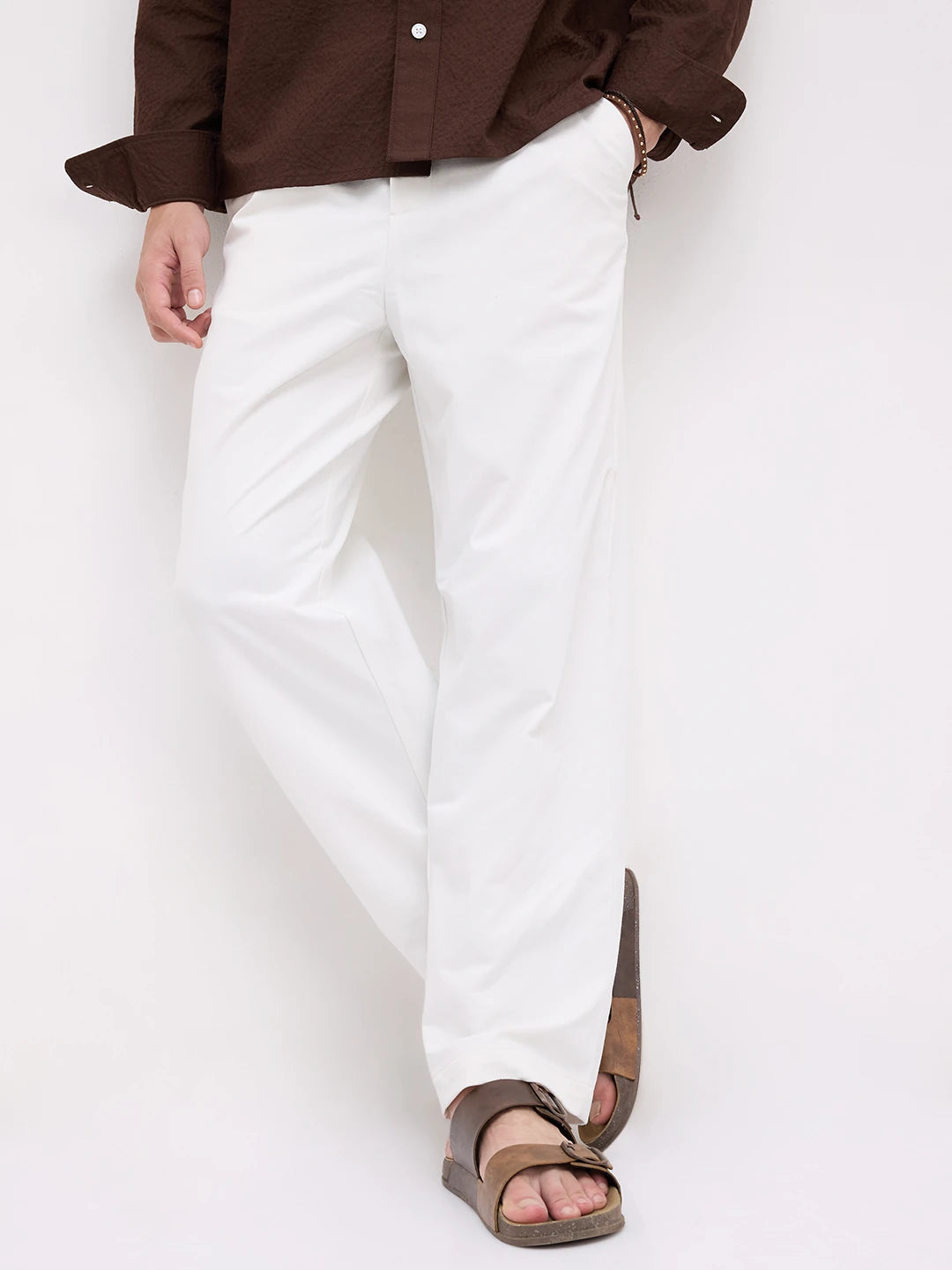 Frost White Diagonal Textured Knitted Straight Fit Trousers