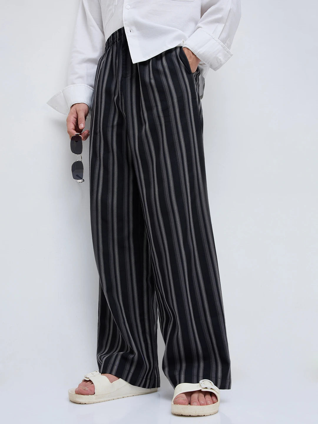 Timeless Black Striped Wide Leg Trousers
