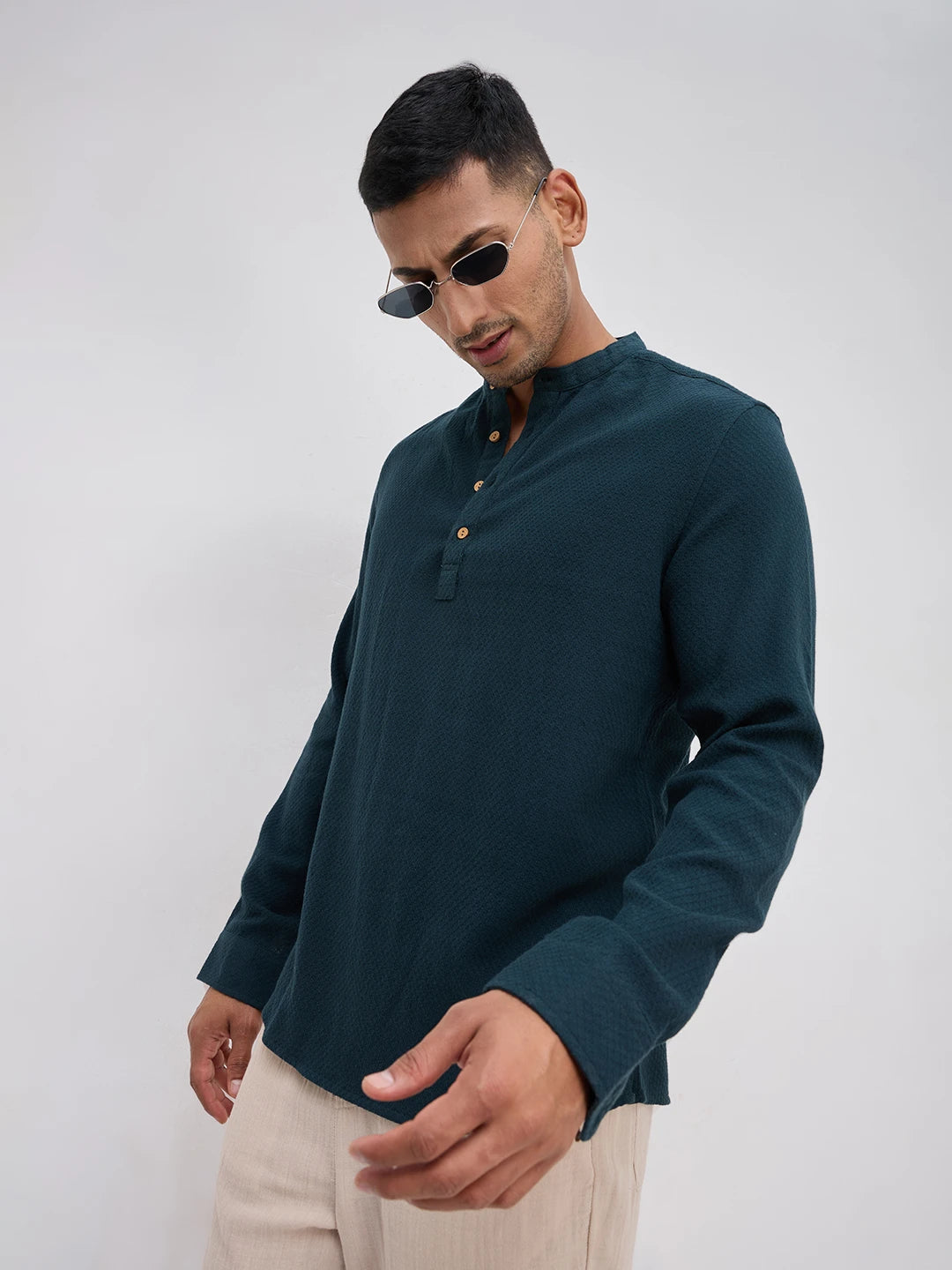 Rich Emerald Green Lozenge Textured Kurta