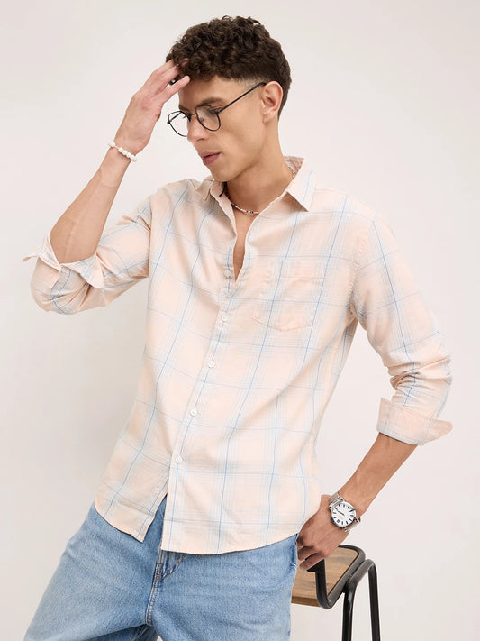 Peach Mist Skyline Checks Shirt