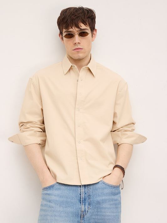 Luxe Bisque Beige Boxy Fit Crop Cord Shirt