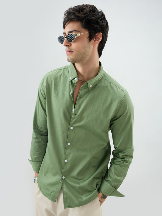Forest Sheen Luxe Satin Button-down Collar Shirt