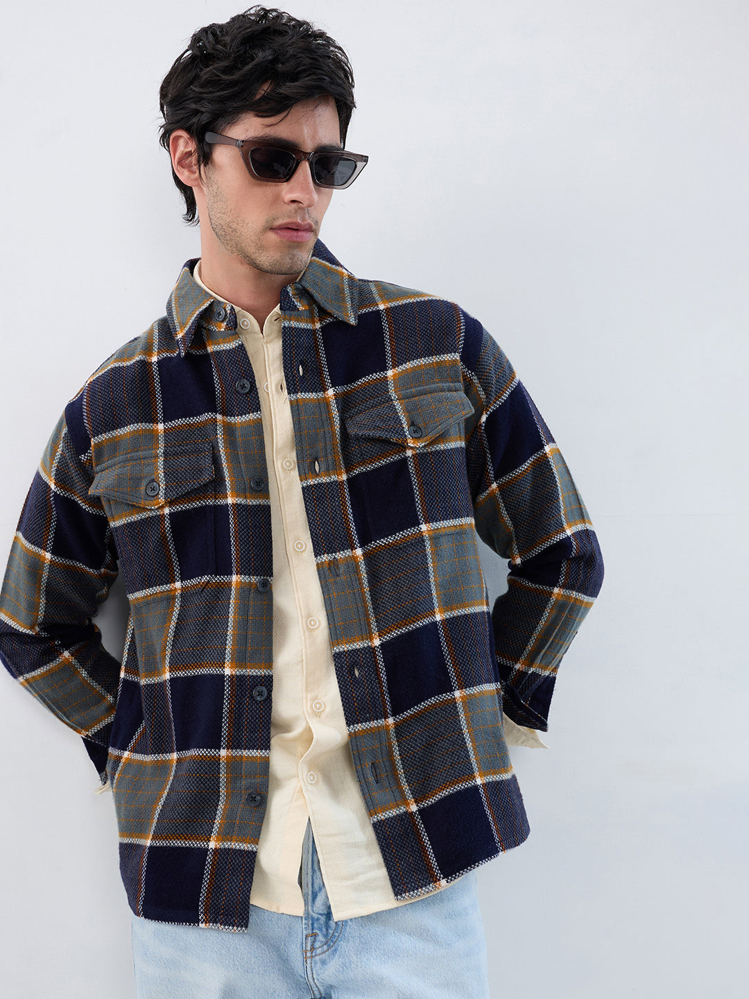 Elevated Multicolor Checks Double Pocket Flannel Shirt