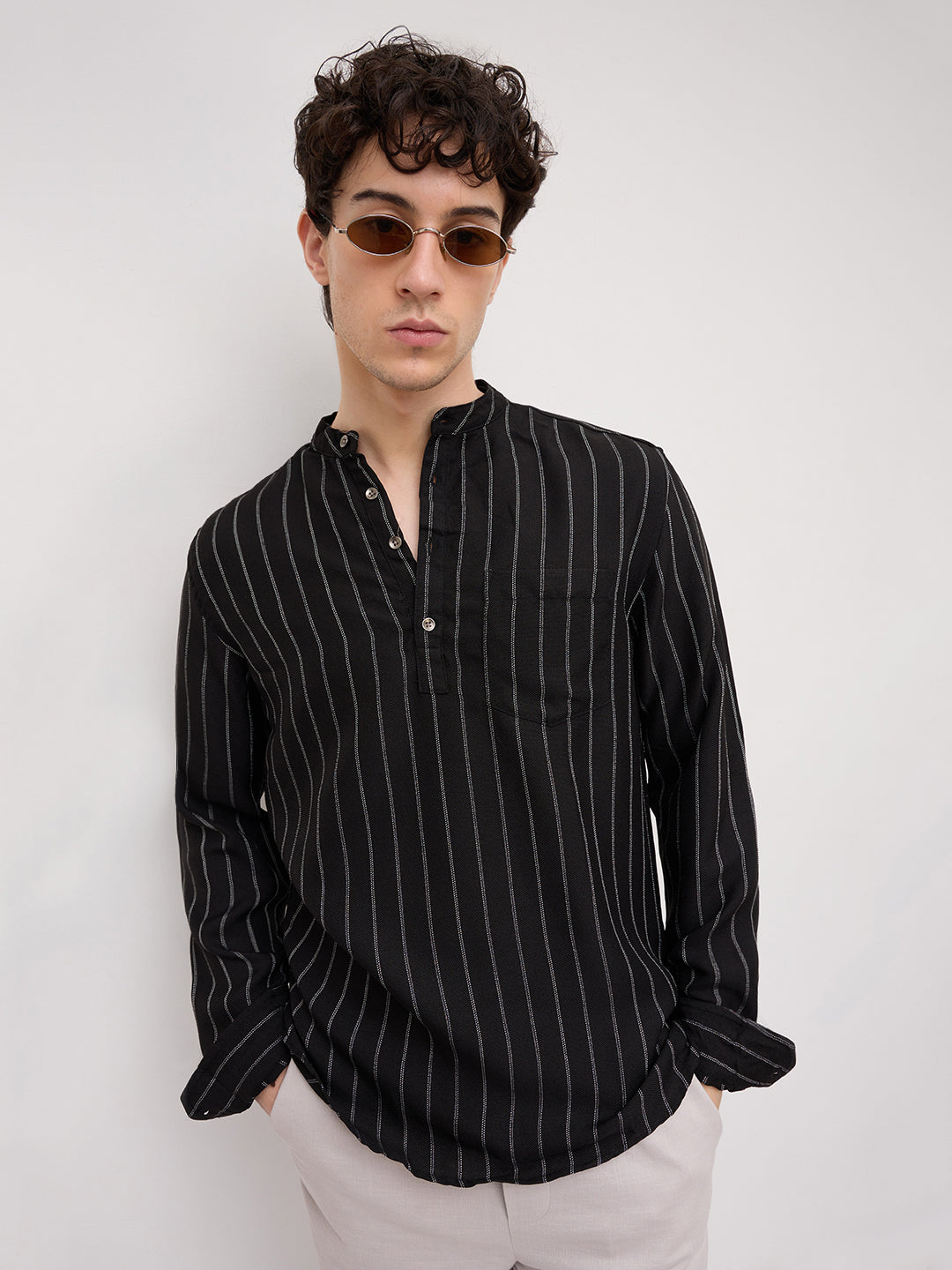 Sable Black Chalk Striped Kurta