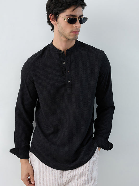 Detailed Black Jacquard Grace Kurta