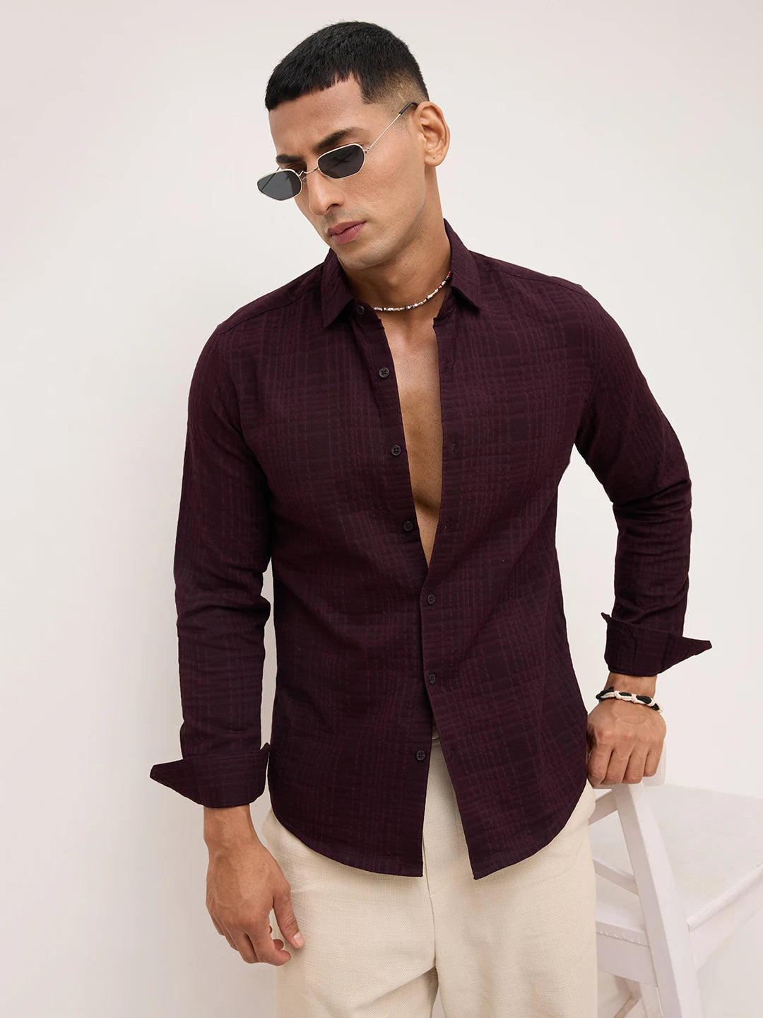 Royal Wine Ledger Checks Double Cloth Shirt