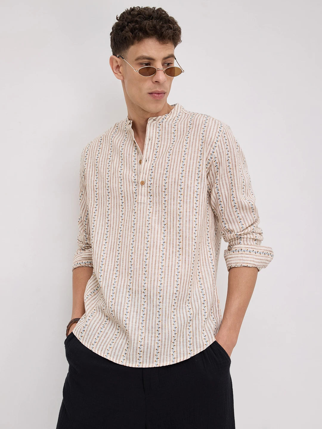 Desert Bloom Linen Blend Striped Kurta