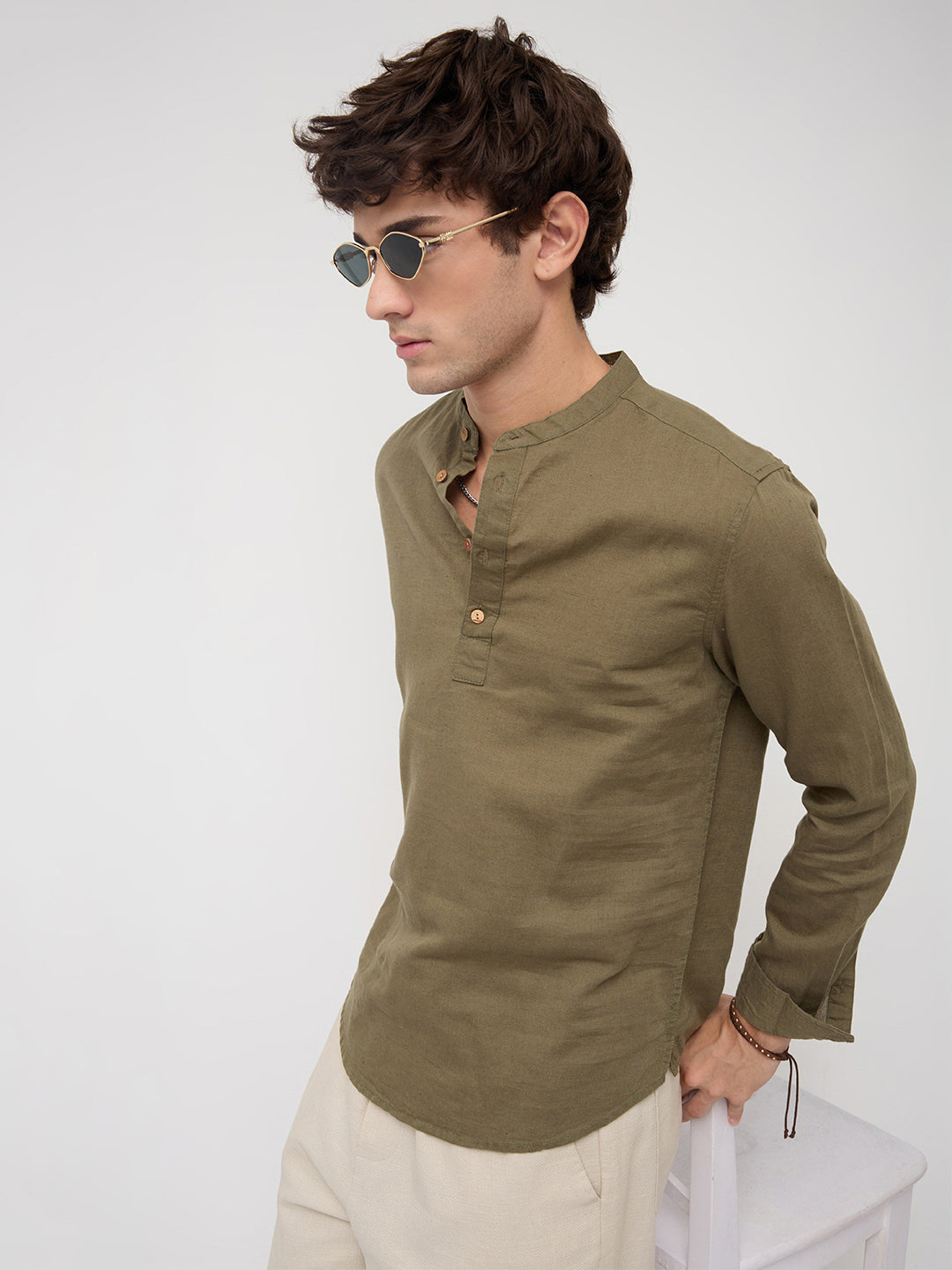 Luxe Olive Fine Sheer Linen Blend Kurta