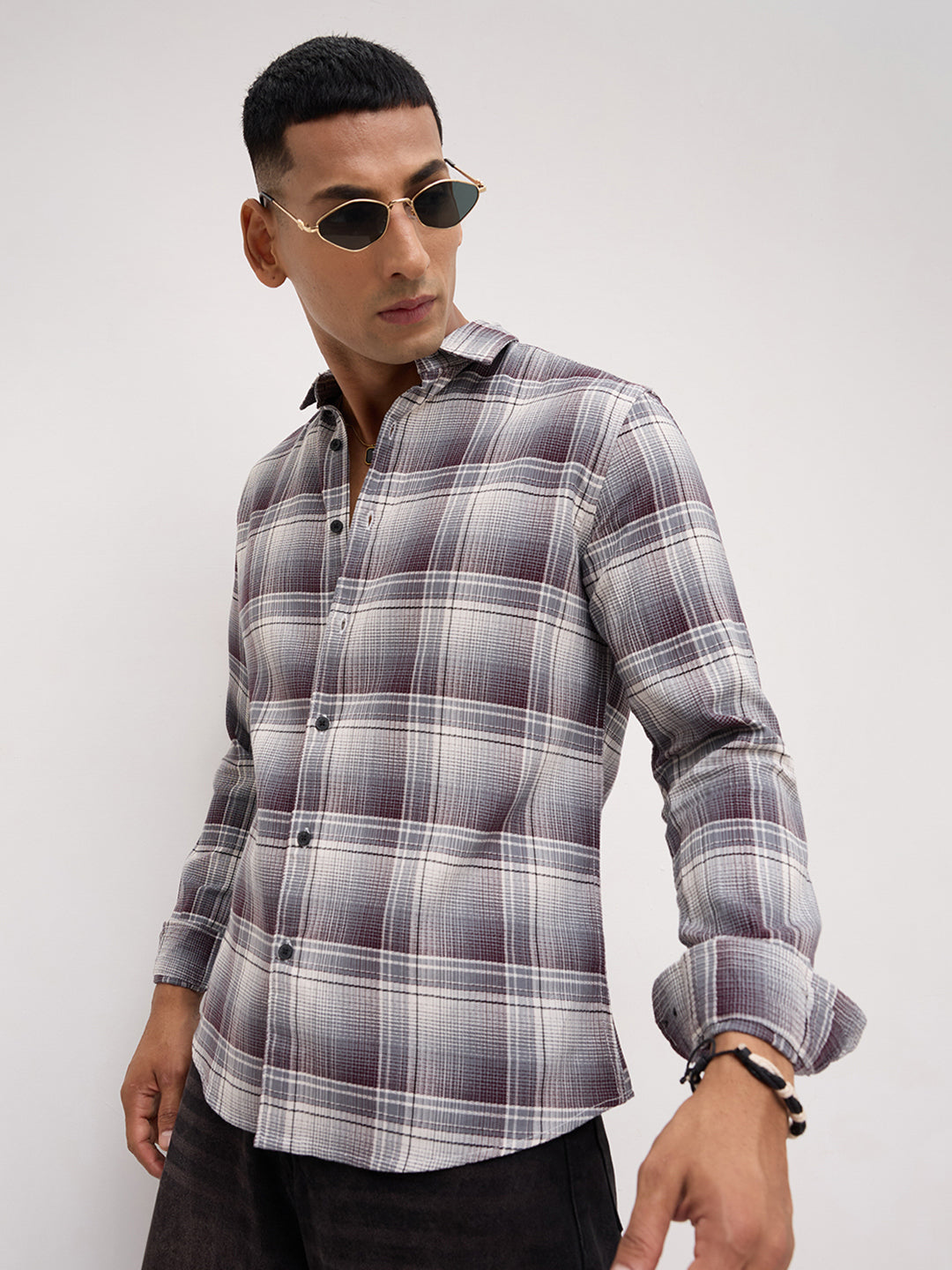 Steel Grey Multi Plaid Checks Shirt