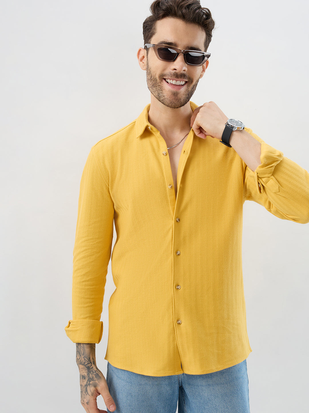 Sunflower Yellow Herringbone Knit Shirt