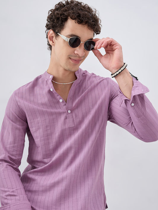 Elegant Lavender Textured Striped Kurta