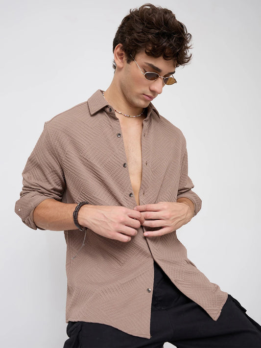 Bear Brown Maze Textured Knitted Shirt