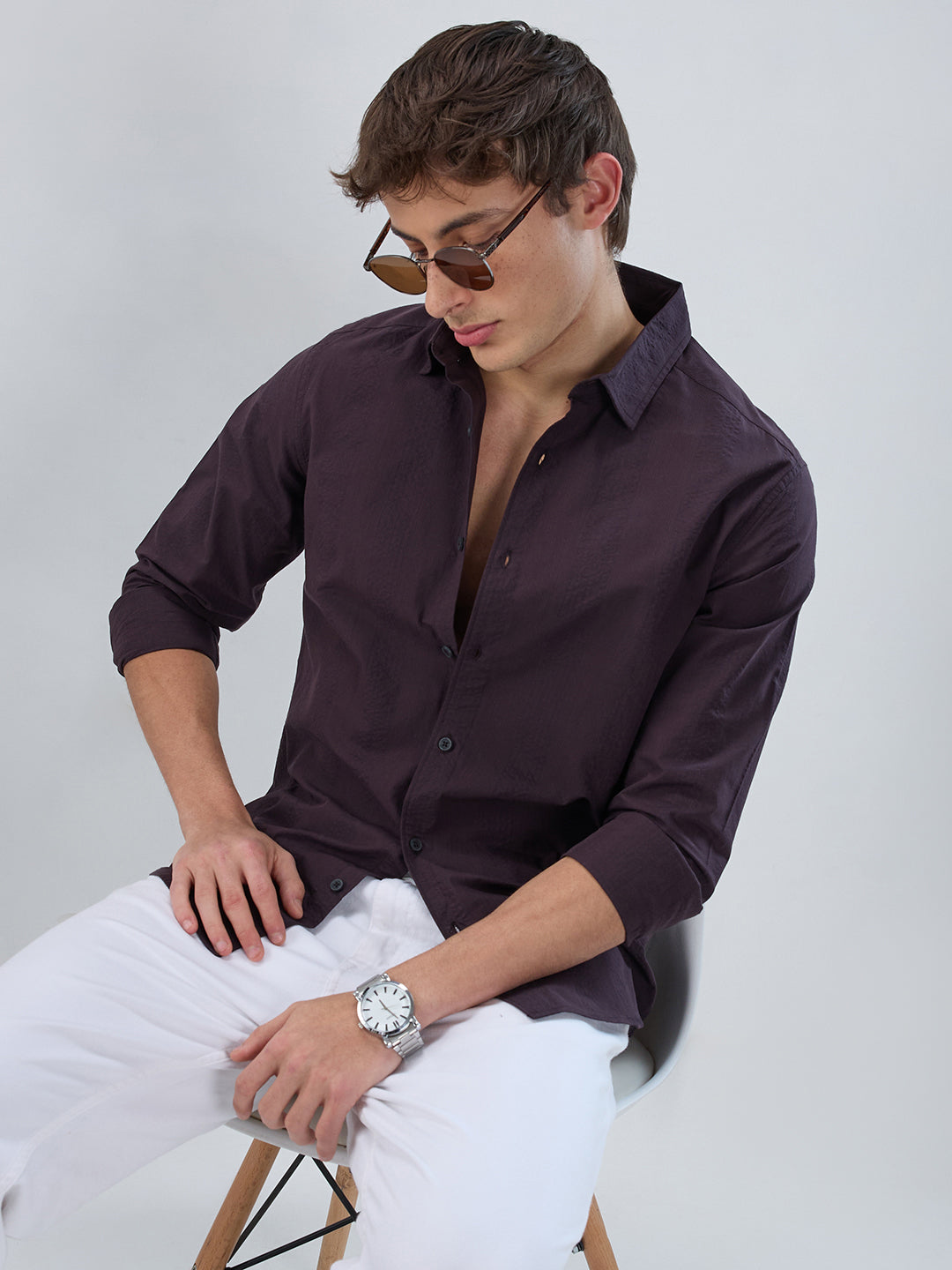 Deep Wine Striped Seersucker Shirt