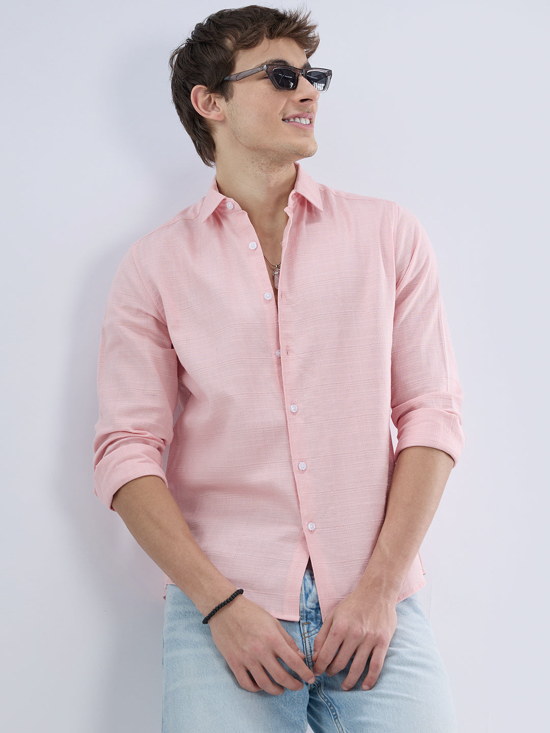Pastel Pink Textured Weave Shirt