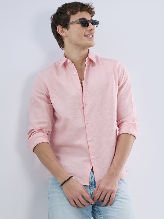 Pastel Pink Textured Weave Shirt