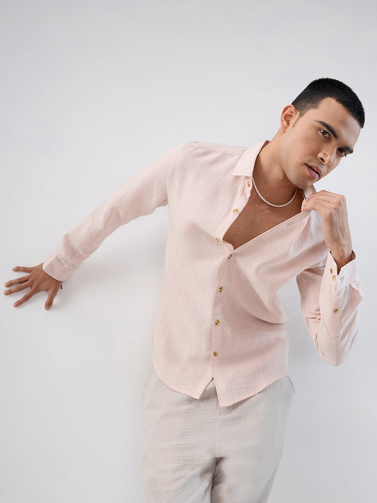 Pale Pink Linear Loom Crinkled Shirt