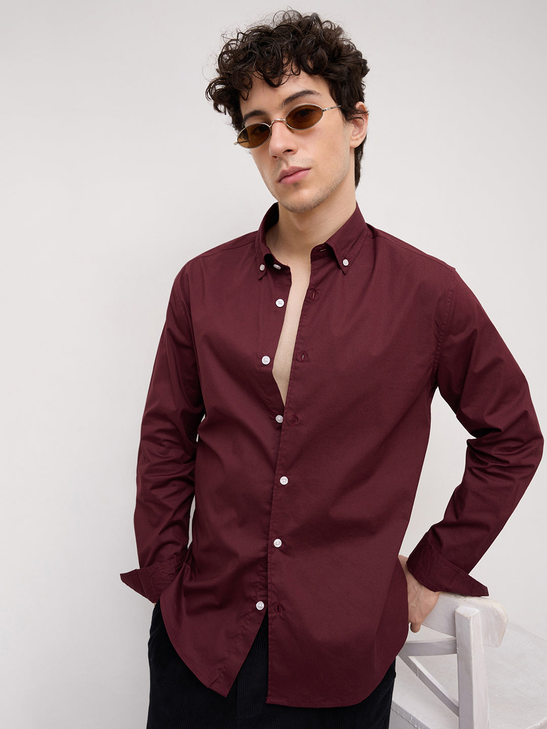 Maroon Button-Down Collar Business Shirt