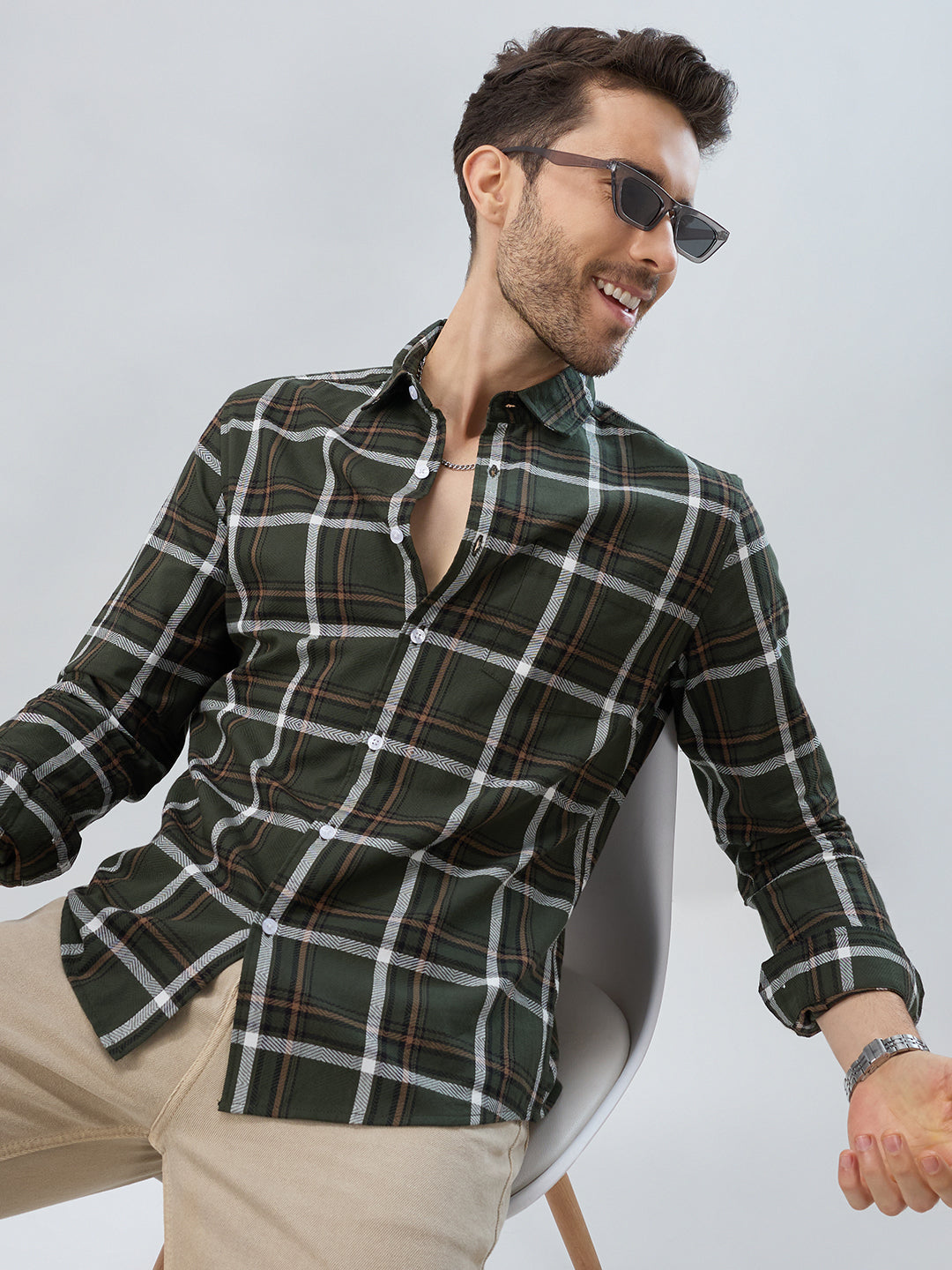 Premuim Cotton Olive Grid Tartan Checks Shirt