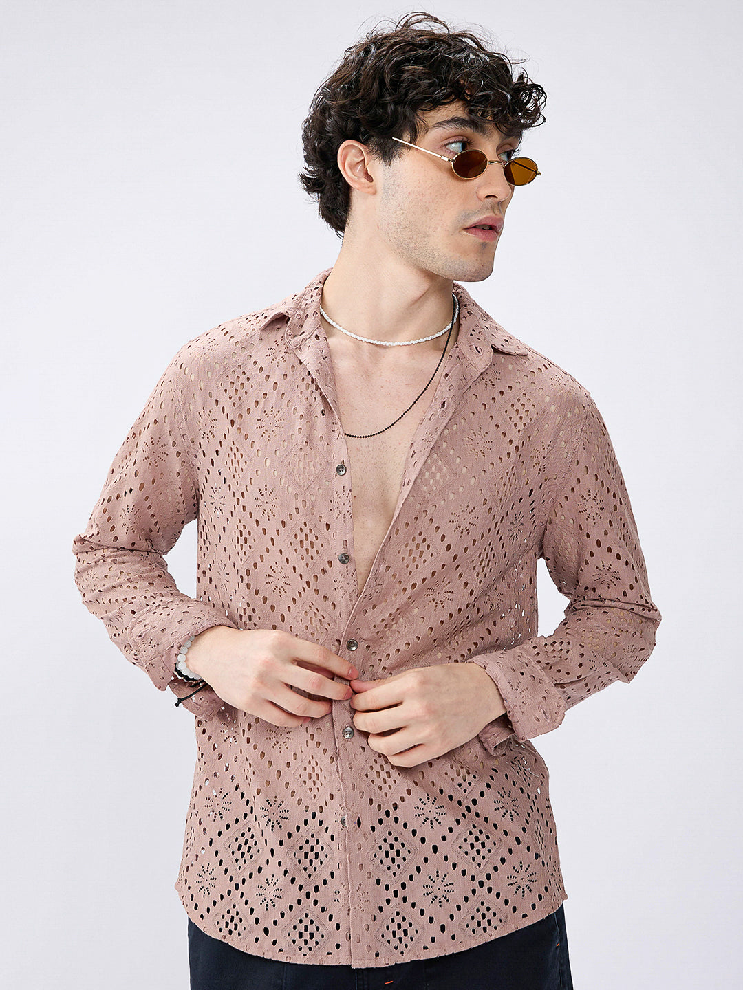 Fawn Beige Diamond Lacecarved Posh Shirt