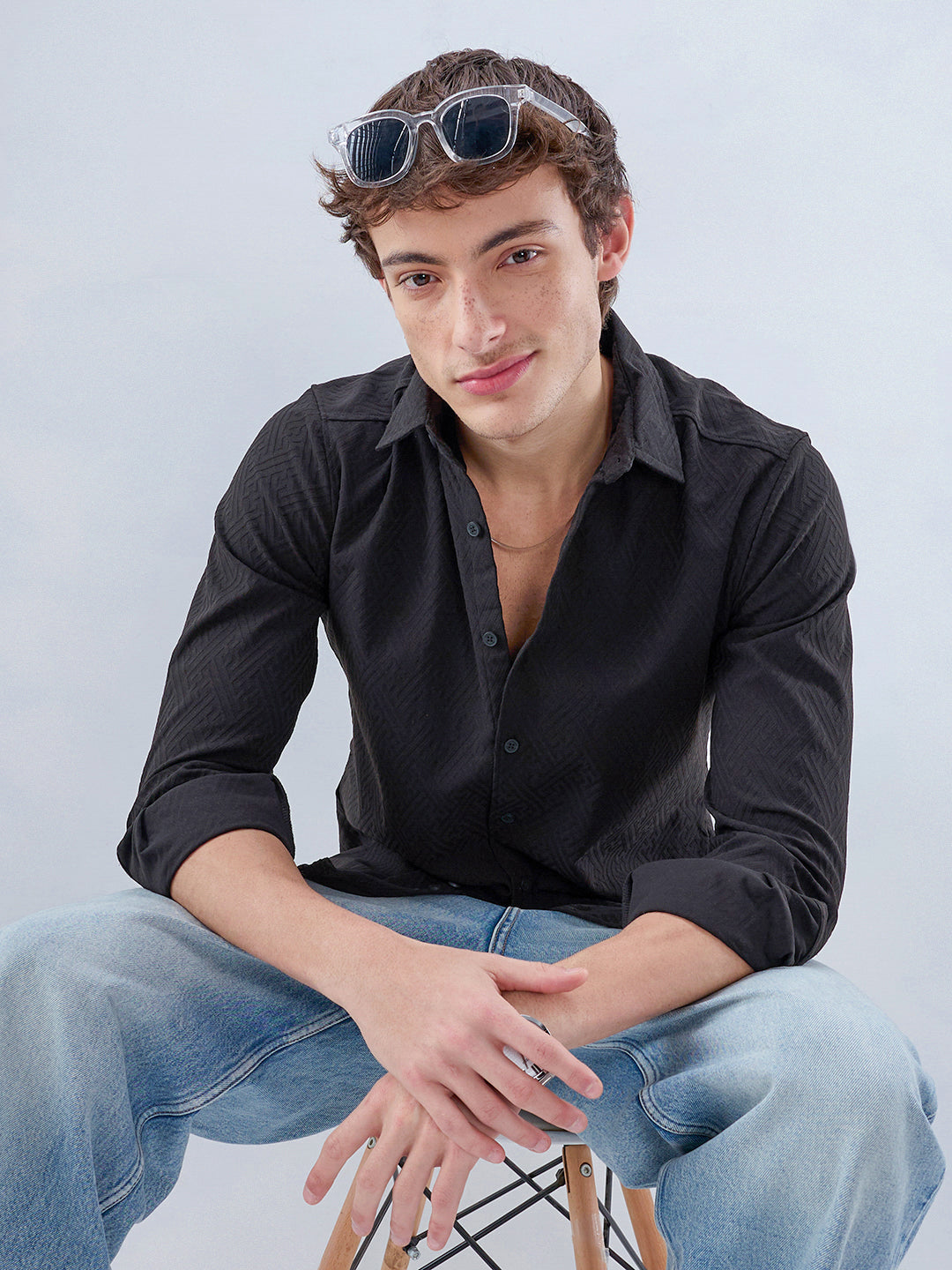 Black Interlock Maze Weave Knitted Shirt