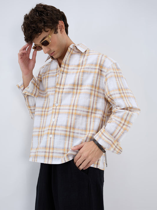 Premium Suncrest Plaid Textured Checks Boxy Fit Crop Shirt