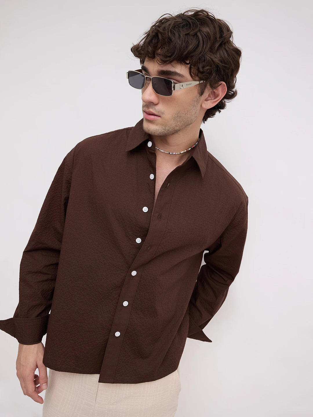 Rich Brown Boxy Fit Crop Shirt