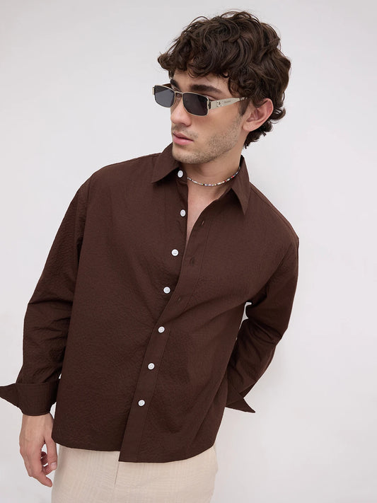 Rich Brown Boxy Fit Crop Shirt