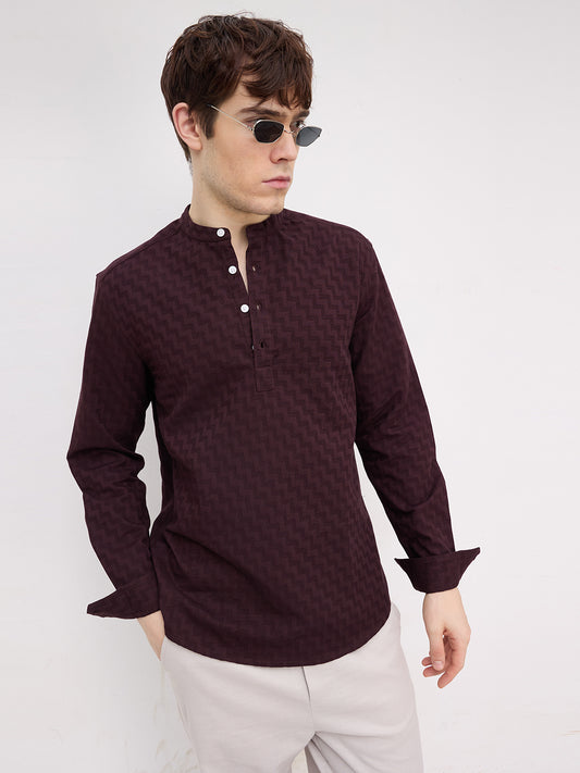 Elevated Bordeaux Wine Maze Textured Kurta